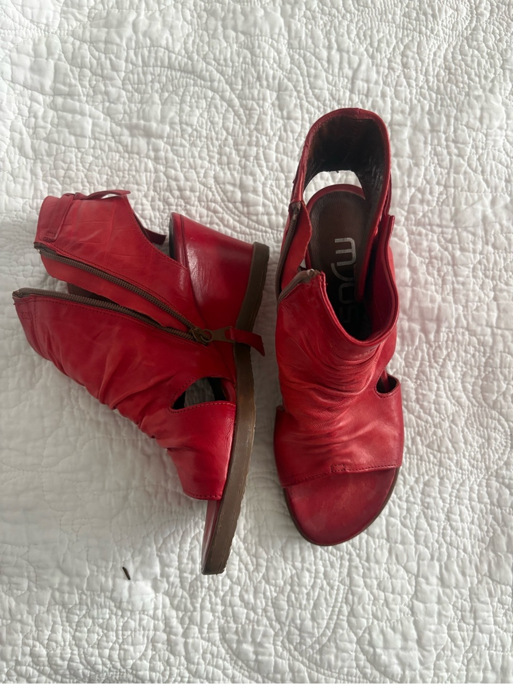 Mjus Red Women's Open-Toe Zip Booties